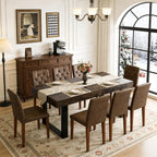 63"-79" Expandable Dining Table Set for 8, Wood Rectangle Dining Table and 8 Brown Faux Suede Chairs, Suitable for Home,Kitchen Dining Room,Farmhouse