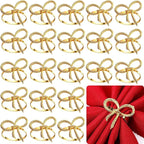 Bokon 50 Pcs Gold Napkin Rings Metal Napkin Holders Rings Bulk for Dining Anniversary Wedding Dinner Birthday Holiday Party Banquet Table Decoration (Bow Tie)