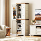 Yusong 72'' Farmhouse Kitchen Pantry Cabinet,Storage Cabinet with 4 Doors and Adjustable Shelves, Wooden Food Pantry Cupboard for Kitchen Dining Living Room Bathroom, Antique White with Wood Top