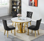Henf Luxury Round Dining Table for 4-6 White Gold 45" Faux Marble Kitchen Table with Mirrored Stainless Steel Legs, Contemporary Modern Circle Dining Room Table (Table Only)