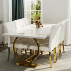 ACEDÉCOR Modern Dining Chairs Set of 2, White Leather Dining Room Chairs with Gold Stainless Steel Legs, Upholstered Chairs with High Back and Metal Legs for Kitchen/Living Room/Restaurant
