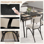 GarveeHome 5-Piece Dining Table Set for 4, Modern Kitchen Table with 4 Boucle Chairs, Rectangular Dining Table with Storage Shelf & Marble Tabletop, Home Dining Furniture for Small Space, Beige+Black