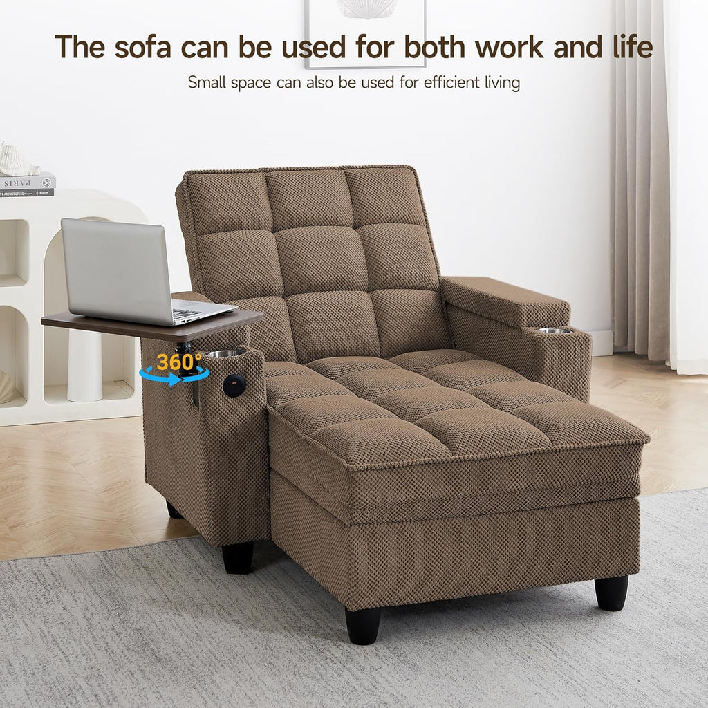 41.7" Oversized Living Room Chair, Convertible Chaise Lounge Chair Indoor with Adjustable Backrest, Deep Seat Accent Reading Chair with Armrest Storage, Swivel Side Table & Cup Holders for Bedroom