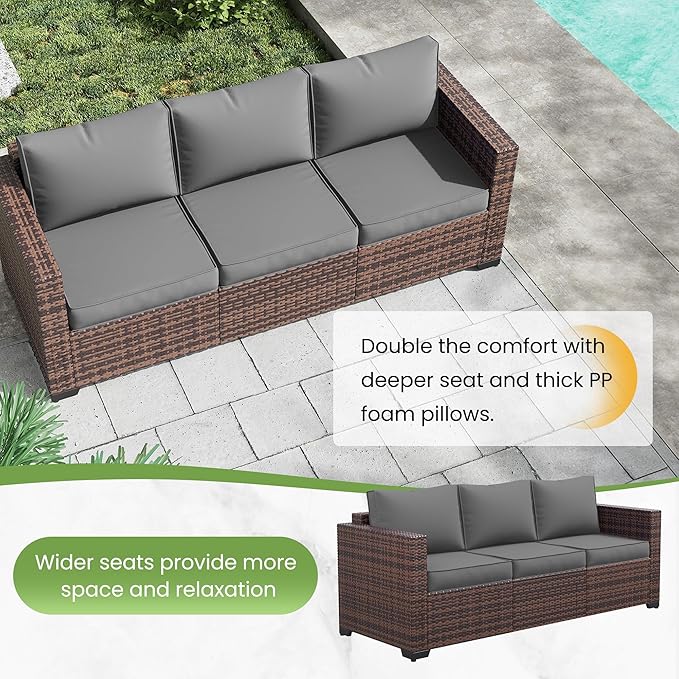 Amopatio Patio Couch, 2-Seat Outdoor Furniture, Wicker Porch Furniture Outdoor Couch Sofa with Water-Resistant Cover & Non-Slip Cushions, Premium Patio Set, Grey