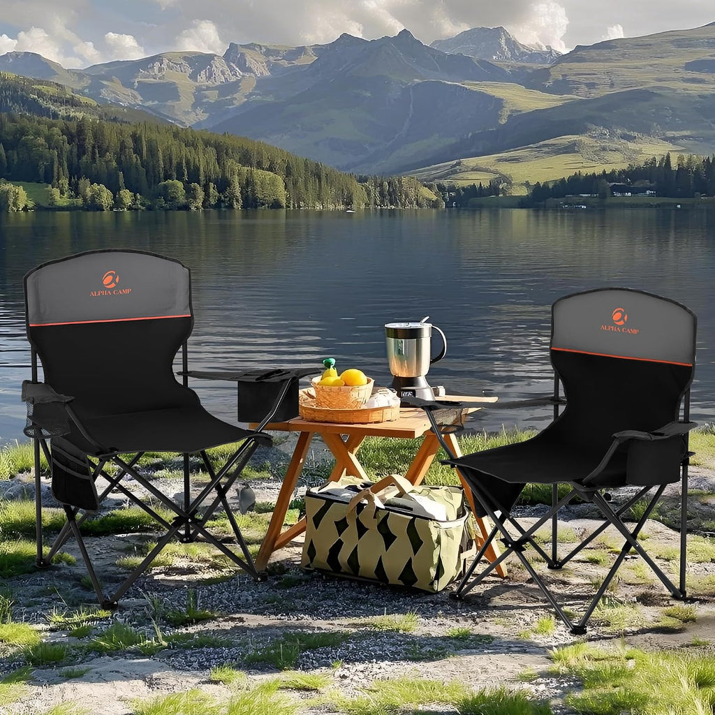 ALPHA CAMP Folding Camping Chair for Adults Lawn Chair for Camping Outdoor | Support 250 LBS Portable Camp Chairs with Cup Holders Cooler Pouch 2 Pack