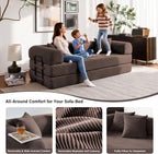 79" Convertible Sofa Bed, 5-in-1 Corduroy Couch Bed Sofa Pull Out, Memory Foam Couch, No Assembly Futon Couches for Living Room (Brown)