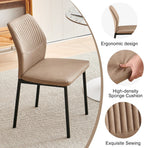 Dining Chairs Set of 6, Beige PU Leather Dining Chairs, Comfortable Upholstered Armless Kitchen Chairs with Black Metal Legs for Living Room, Dining Room, Kitchen