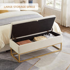 46" End of Bed Bench, Storage Bench with Metal Base Holds up to 500 lbs, Button Tufting Design Velvet Upholstered Bedroom Bench for End of Bed, Livingroom, Entryway, Window, Beige