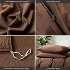 MooMee Bedding Duvet Cover Set 100% Washed Cotton Linen Like Textured Breathable Durable Soft Comfy (Solid Cocoa Brown, Cal King 104"x98")