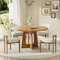 Modern 5-Piece Dining Table Set with 4 Chairs,Oak Round MDF Dining Table, Beige Fabric Upholstered Chairs with Natural Wood Legs for Kitchen Dining Room Home