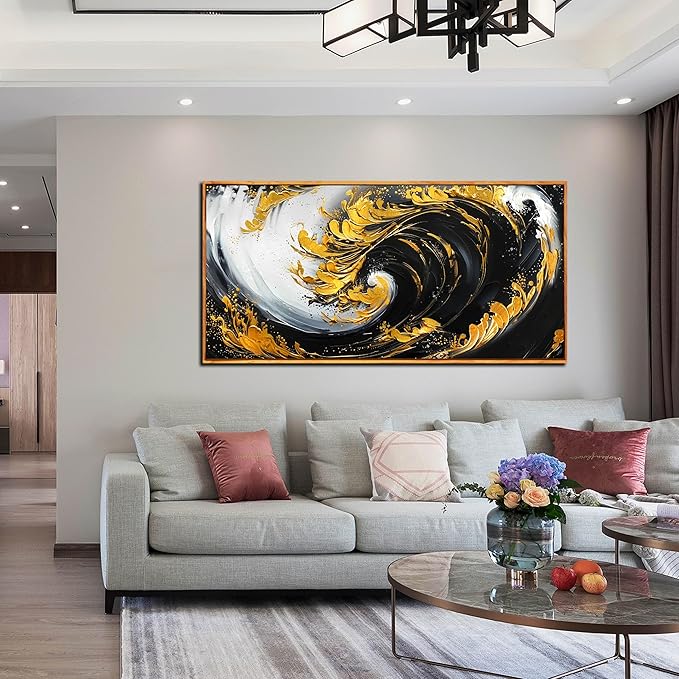 SIXTTART Abstract Living Room Pictures Wall Decor - Modern Office Artwork Wall Decor - Wooden Framed Wall Art for Bedroom Size 24" x 48"