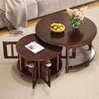 32" Vintage Designed Stacking Nesting Tables, Set of Nesting Tables with Hidden Storage Cabinet, Side Tables with Classic Retro Decor for Indoor Home Spaces, Walnut