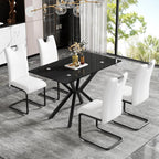 47.24 Inch Rectangular Glass Dining Table Modern Kitchen Glass Top Table for 4 with Black Metal Legs, Clear Dining Table Kitchen Table for Home Office Dining Room