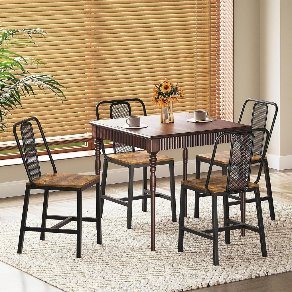 YATINEY Dining Chairs Set of 4, Farmhouse Kitchen Room Chairs, Rustic | Industrial Kitchen Chairs, Ergonomic Backrest, Wooden, MDF Board and Metal Legs, Easy Assembly, for Kitchen, Living Room