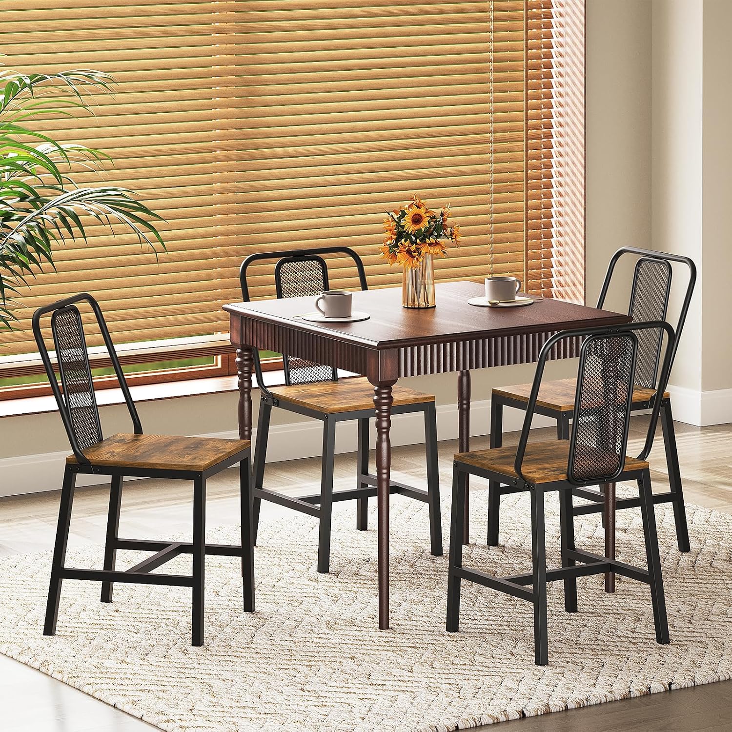 YATINEY Dining Chairs Set of 4, Farmhouse Kitchen Room Chairs, Rustic | Industrial Kitchen Chairs, Ergonomic Backrest, Wooden, MDF Board and Metal Legs, Easy Assembly, for Kitchen, Living Room