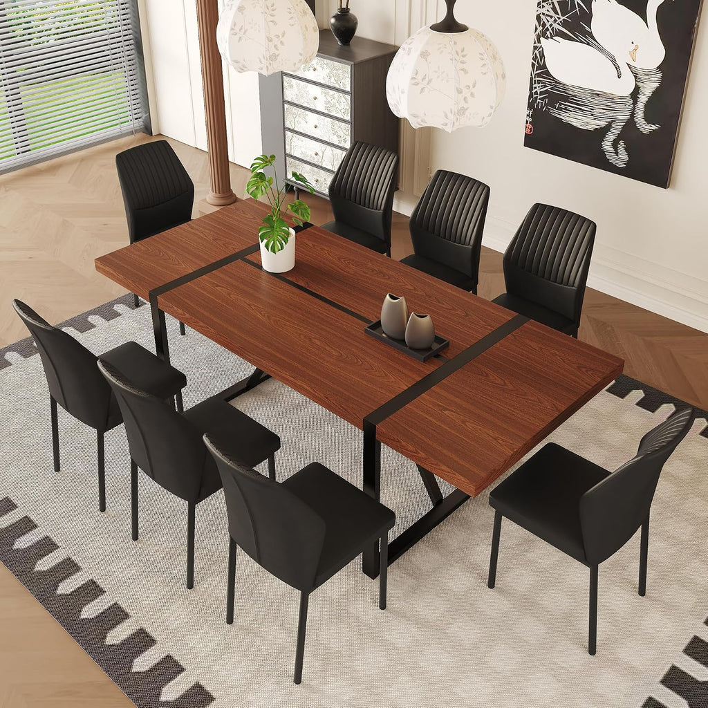 9 Piece Dining Table Set, 86.6'' Dining Table Set for 8,Wooden Table with Chairs Set, Ideal for Home, Kitchen Room & Conference Area
