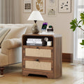 Farmhouse Nightstand with Charging Station, Night Stand with 2 Drawers, Mid-Century End Table with Linen Decor Storage for Livng Room Sofa Couch, Bedroom, Home Office 19.68"x13.77"x23.62"