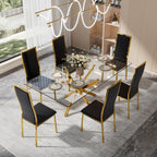 Modern Dining Chairs Set of 4, Black Faux Leather with Chrome Gold Metal Legs, Curved High Back Design & Cloud Cushioning, Mid-Century Kitchen Chairs with Non-Slip Feet (Easy Assembly)