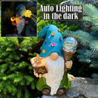 Garden Gnome - Solar Magician Gnome Figurine - 9.45 Inch Tall Decor Outdoor Lawn Statue with LED Lights