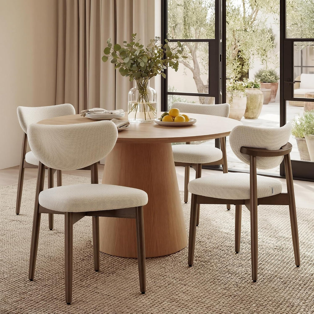 VASAGLE Wooden Dining Chairs Set of 4, Upholstered Kitchen Chairs | Solid Wood Legs, Ergonomic Curved Backrest, Built-in Handle, Mid Century Modern, for Kitchen Dining Vanity, Cappuccino Beige