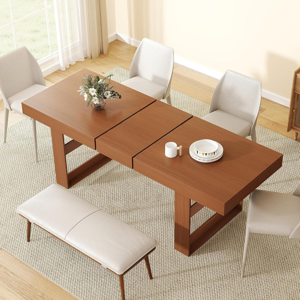 Extendable Dining Room Table for 6-10, 70.9"-78.7" Long Kitchen Table with Thick Tabletop, Space Saving Modern Dinner Table with Solid Wood Legs for Kitchen Dining Living Room, Walnut