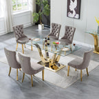 HomVent 70'' Glass Dining Table Set for 6, Modern Rectangle Glass Kitchen Table Set for 6, Kitchen Table and Chairs Set for 6 for Living Room,Kitchen