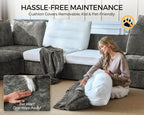 Oversized Modular Power Recliner Sofa Wall Hugger, Cloud Reclining Couch with Headrest, Storage Ottoman, Drawer Charging Cup Holder, Deep L-Shaped 6 Seater with Dual Electric Recliner, Chenille, Grey