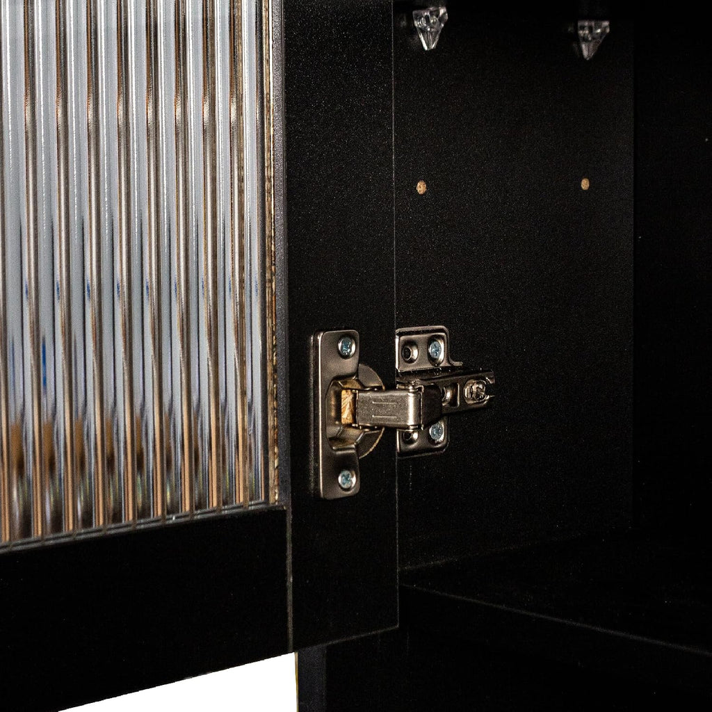 Kitchen Pantry Cabinet with Doors and Drawer, 71" Freestanding Kitchen Hutch Cabinet with Open Shelf and Cable Management Hole, Coffee Bar Cabinet Buffet Sideboard for Kitchen Dining Room (Black)