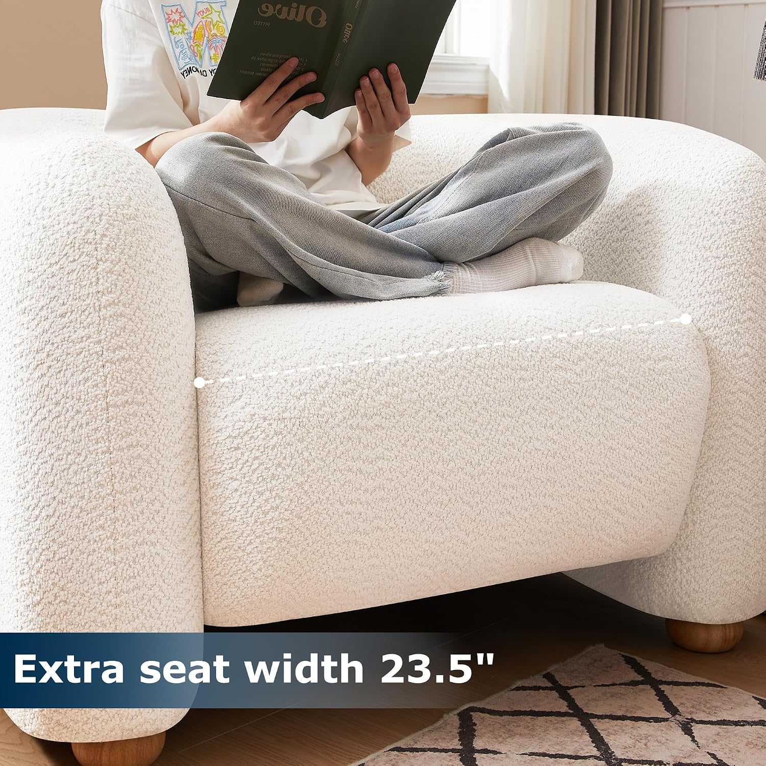 Mofolit 40" Barrel Chairs Oversized Modern Accent Chair Crate and Barrel Furniture for Living Room Bedroom Apartment .(Cream)