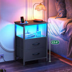 Huuger Night Stand with Charger Station and LED Lights, 2 Drawer Nightstand, Bed Side Table with Open Shelf, End Table, Fabric Drawers for Bedroom, Black