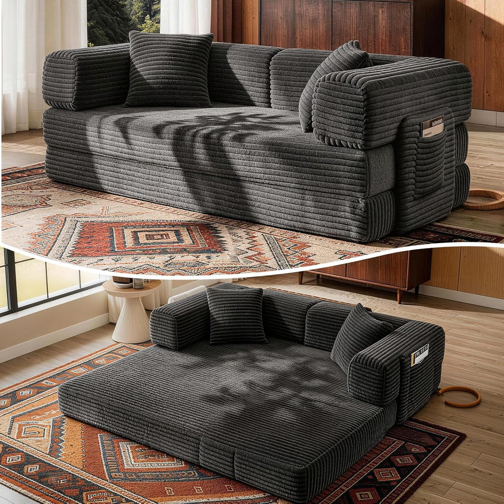 AUGOP Futon Sofa Bed Couch for Living Room,Pull Out Couch with Sleeper Sofa,Day Bed Couch with Storage Pocket,Removable Corduroy with 2 Pillow