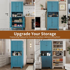 68.9'' Metal Pantry Cabinet, Kitchen Pantry Storage Cabinets with Doors and Microwave Shelf, Tall Freestanding Storage Cabinets with Anti-tip Design, for Dining Room Living Room Bathroom(Blue)
