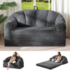 MAXYOYO Folding Sofa Bed with Backrest, Fold Out Couch with Handle | 2 in 1 Convertible Bean Bag Chair to Floor Sofa Lounger, Comfy Folding Couch for Bedroom & Living Room, Dark Grey, Loveseat