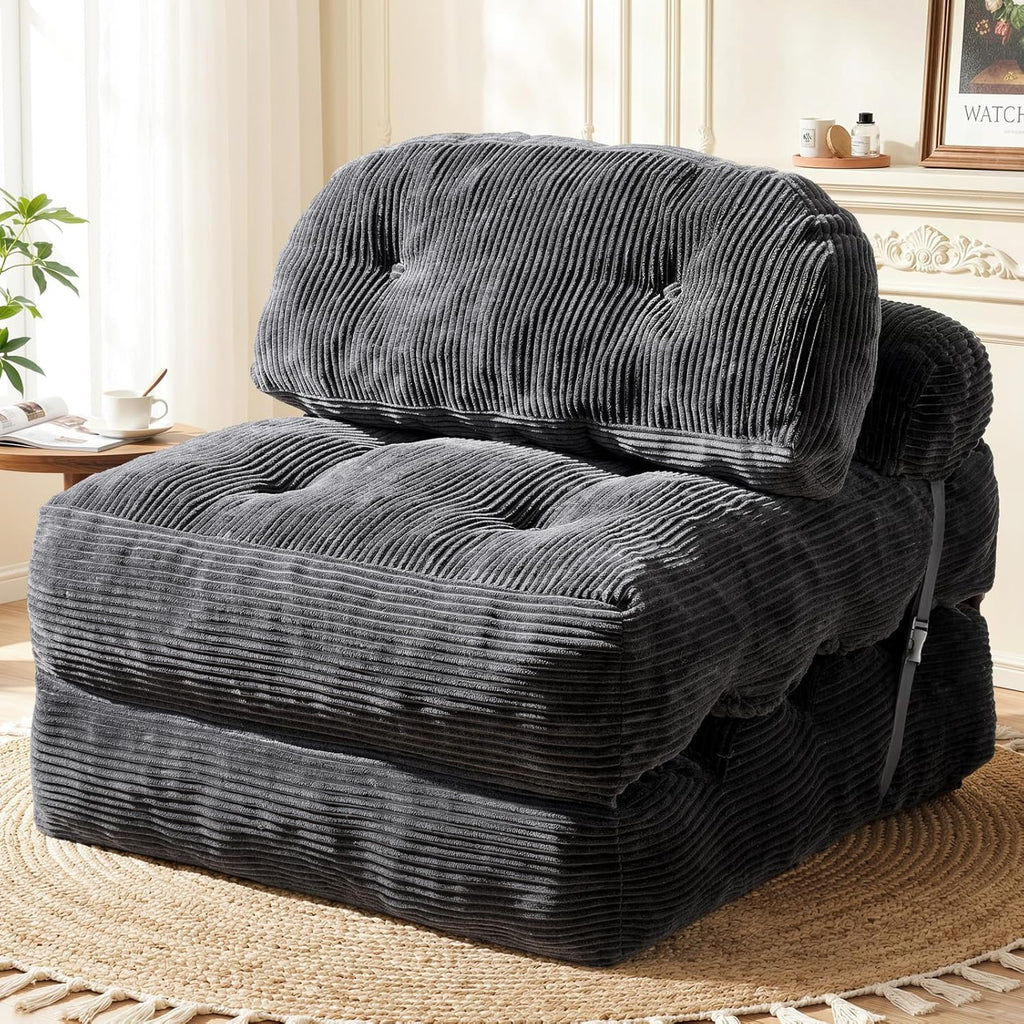 Folding Sofa Bed, Convertible Sleeper Chair with Back Support and Pillow | Foldable Couch for Living Room/Guest Use/Home Office, Foldable Chair Bed for Adults, Dark Gray