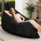 3 in 1 Bean Bag Chair with Memory Foam Filling, Beanbag for Adult 6 Colors, Machine Washable Flannel Cover, Soft Cozy for Bedroom, Living Room, Covered Outdoor Spaces Black