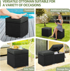 Yaheetech Wicker Ottomans, Set of 2 PE Rattan Side Tables, Black/Gray | Outdoor/Indoor Footstools with Hidden Storage & Removable Cushion, Additional Seating for Patio/Garden/Balcony/Yard