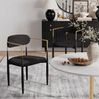 Baysitone Dining Chairs Set of 2 Mid-Century Modern Upholstered Boucle Dining Room Chairs Open Back Curved Backrest Black Metal Legs Gold Armchairs for Kitchen Living Room, Black(Only Chairs)