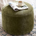 Flouki Pouf Ottoman Footrest, Foot Stools, Modern Round Upholstered Ottomans, Ottomans Pouffe, for Living Room, Bedroom, Entryway, Dorm, Selected Chenille Fabric, Green