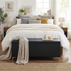 FHFO 52.9" Storage Ottoman Bench, End of Bed Storage Bench, Black | Faux Leather Upholstered | Large Capacity | Durable Fabric | Solid Wood Frame