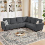 102" Convertible Sectional Sofa Couch, L Shaped Couch with Back Cushions, Modern Upholstered 6-Seat Reversible Sofa Set for Living Room, Apartment, Office, Dark Grey