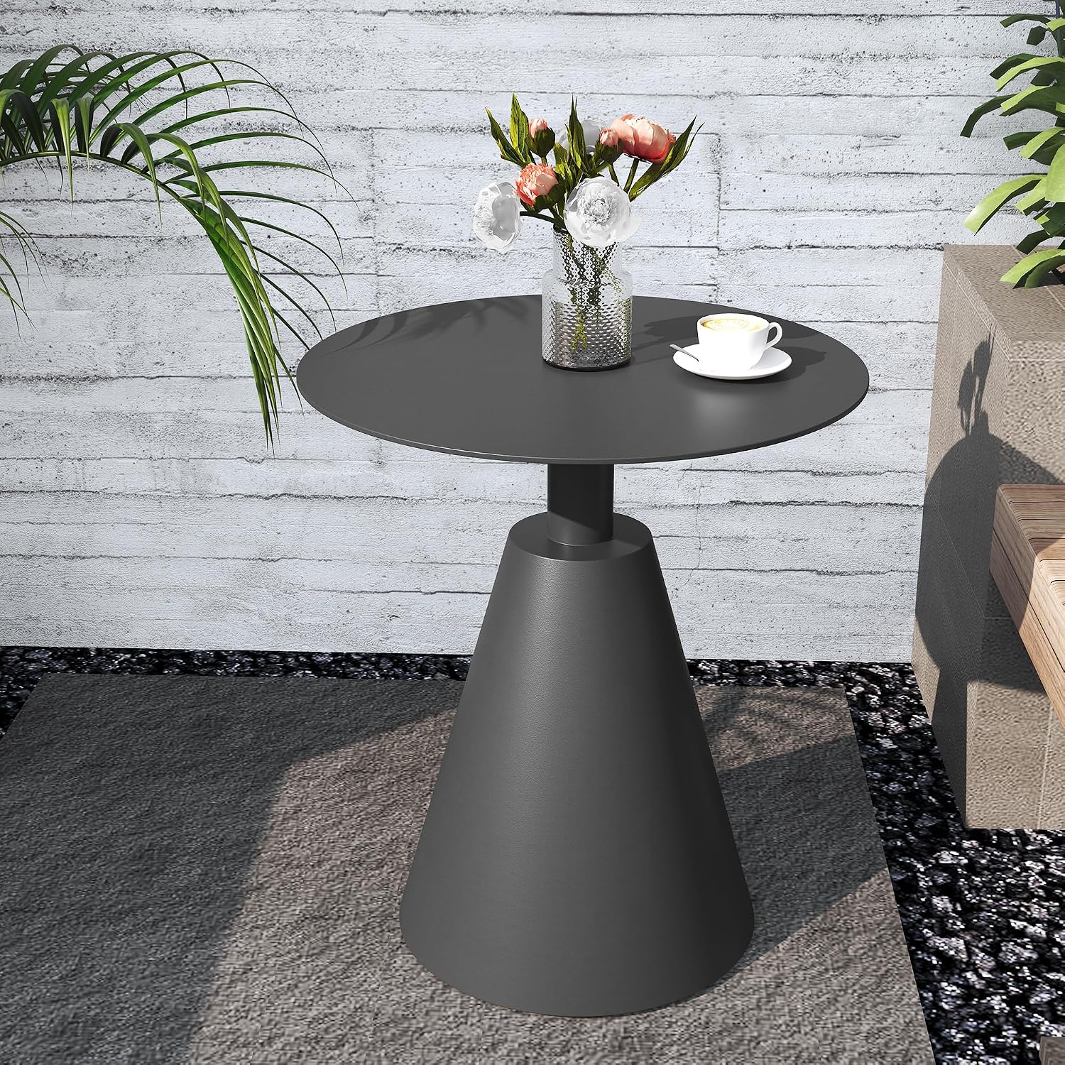 TWT Outdoor Round Side Table Pedestal Table Coffee End Table for Living Room,Bedroom and Small Spaces,Modern Nightstand Home Decor Metal Bedside Nightstand with Aluminum Base,19.5 in x 21.7 in (Grey)