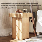 COZAYH Modern Fluted Wood End Table with Natural Oak Finish, Sculptural Accent Side Table with Textured Design, Plant Stand Small Space Furniture for Living Room, Farmhouse