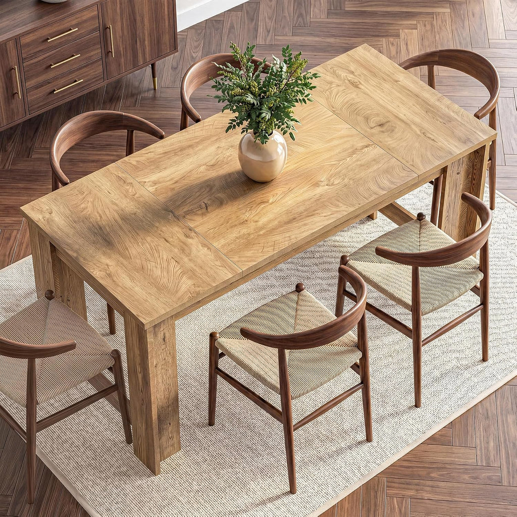 Tribesigns Dining Table for 6–8, 70.8" Farmhouse Dining Room Table with Sturdy Panel Legs, Large Wooden Kitchen Table for Dining Room, Living Room, Natural