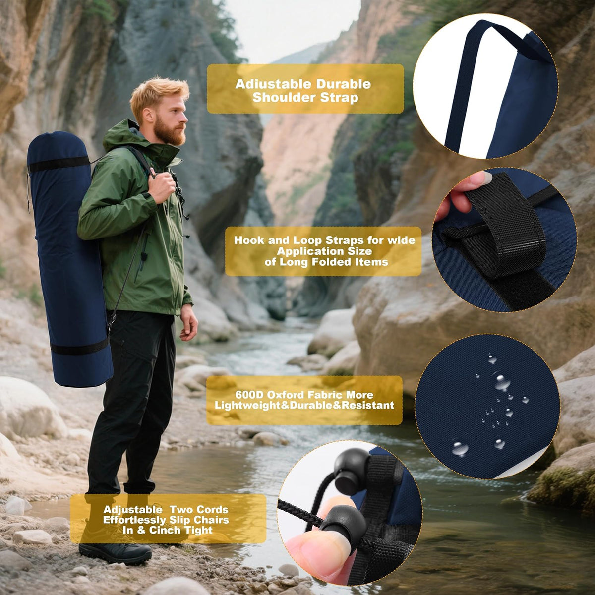Heavy Duty 600D Oxford Camping Replacement Bag Extra Wide Opening & Adjustable Straps for Camping Chairs,Yoga Mats, Art Easels, Umbrellas, Folding Tables (1Pack, Dark Blue, XL)