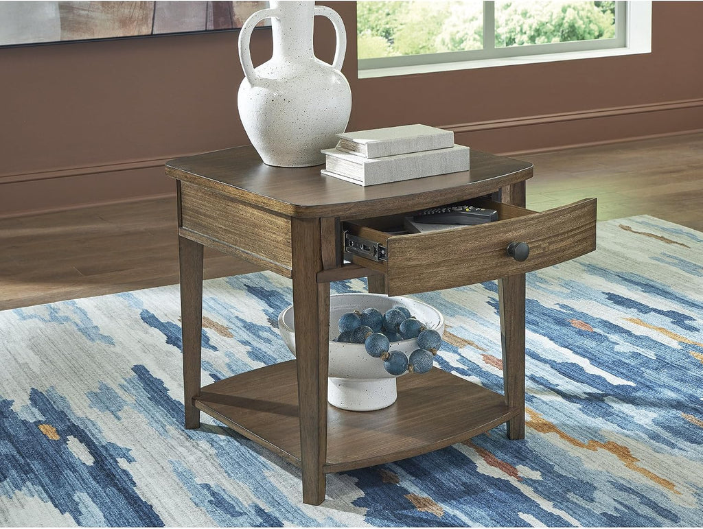 Signature Design by Ashley Burkbyer Classic End Table with Storage, Medium Brown