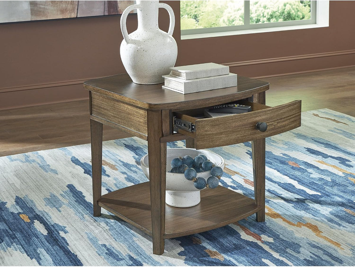 Signature Design by Ashley Burkbyer Classic End Table with Storage, Medium Brown