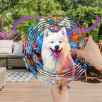 Samoyed Wind Spinner Pet Dog Memorial Gifts 3D Aluminum Metal Kinetic Hanging Wind Sculpture Spinners for Yard and Garden Indoor Outdoor Window Garden Decoration 8 Inch (Samoyed 1)