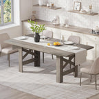 Takywep 71" Large Dining Table for 6-8, Farmhouse Wooden Kitchen Table with Sturdy Triangular Legs, Thick Rectangle Tabletop, Heavy-Duty Base for Dining Room, Apartment, Kitchen, Rustic Gray