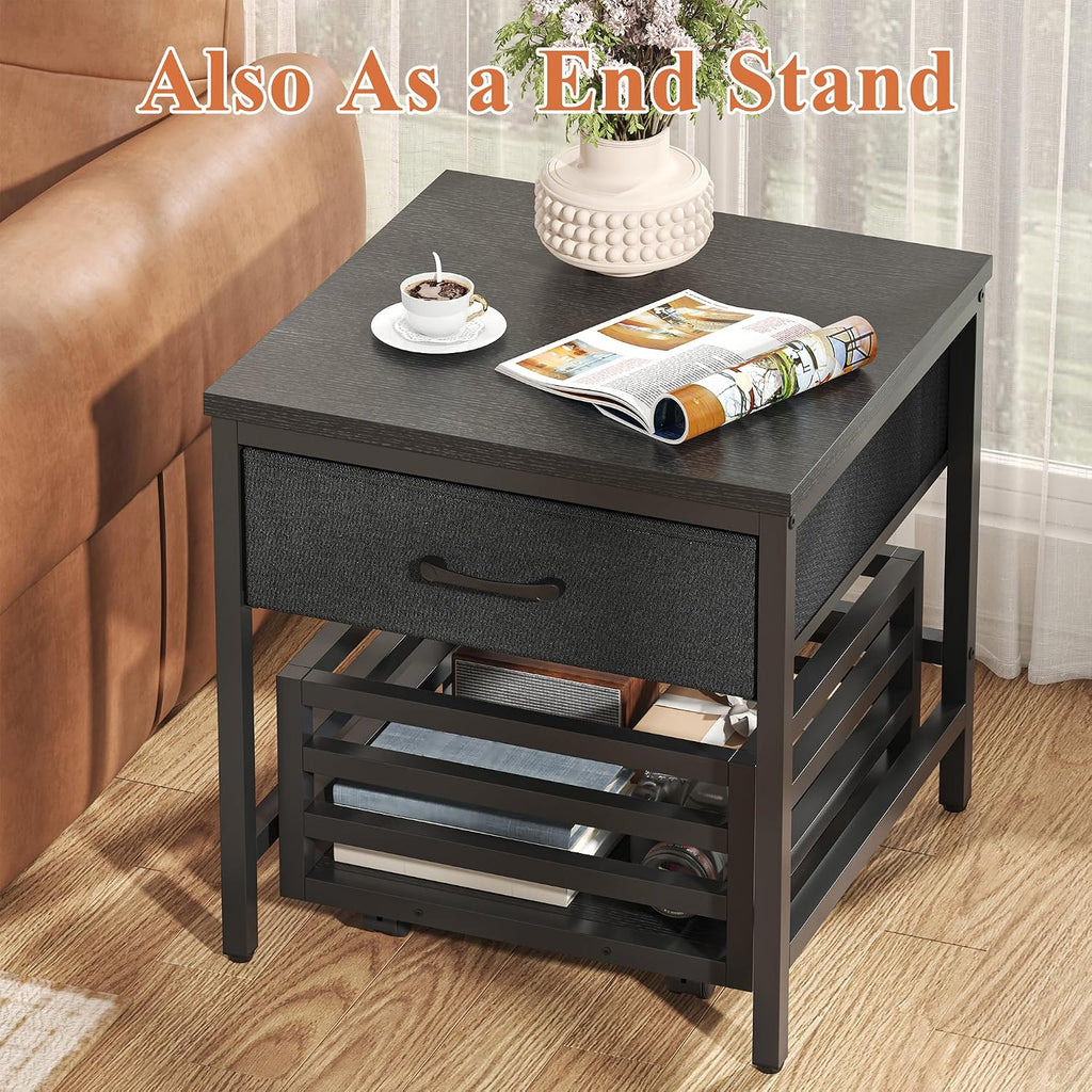 Saudism Mini Fridge Stand with Movable Storage Basket | Mini Fridge Cabinet with Storage Drawer,Sturdy Metal Frame,Great for Dorm Home Office, Full Black
