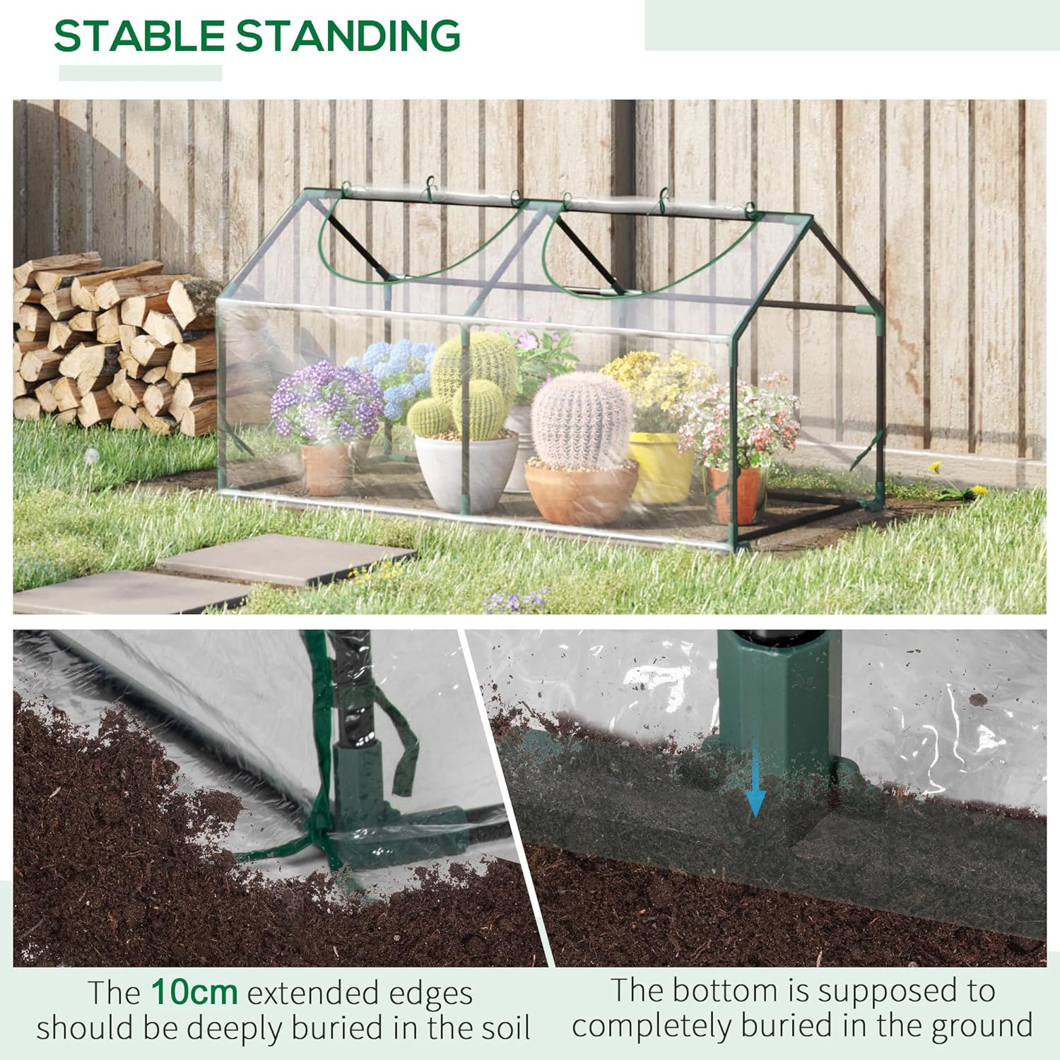 Outsunny 4' x 2' x 2' Portable Mini Greenhouse, Small Green House with PVC Cover, Roll-up Zippered Windows for Indoor, Outdoor Garden, Clear